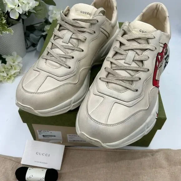 Men’s Gucci rython maxi mouth leather sneakers, size 14, made in Italy - Picture 7 of 10